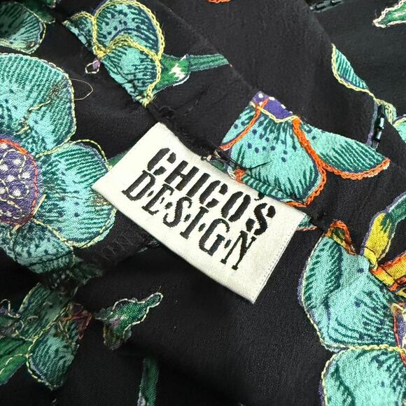 VTG 90s Chicos Black & Multi Floral Embroidered Beaded Boho Fairy Maxi Skirt L - Picture 8 of 8